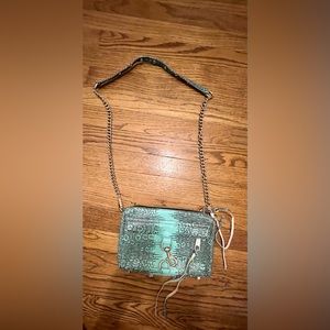Rebecca Minkoff teal alligator print cross body bag
